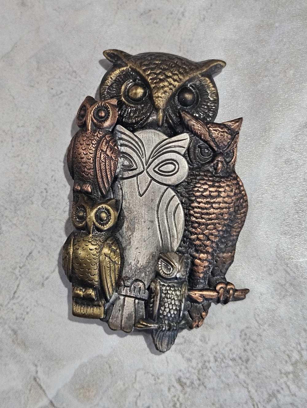 Vintage Mixed Metal Owl Brooch